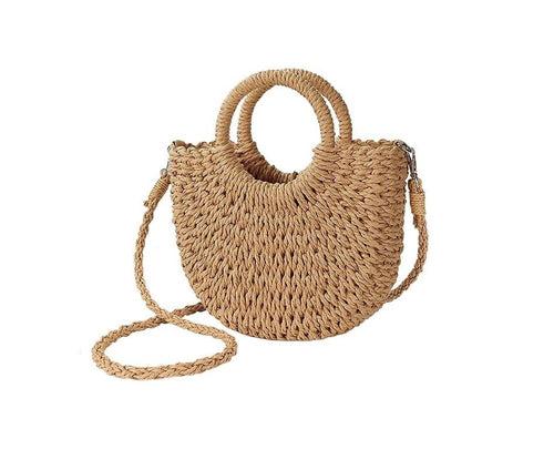 Boho Half-Round Straw Sling Cum handbag | Mini Size