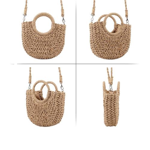 Boho Half-Round Straw Sling Cum handbag | Mini Size