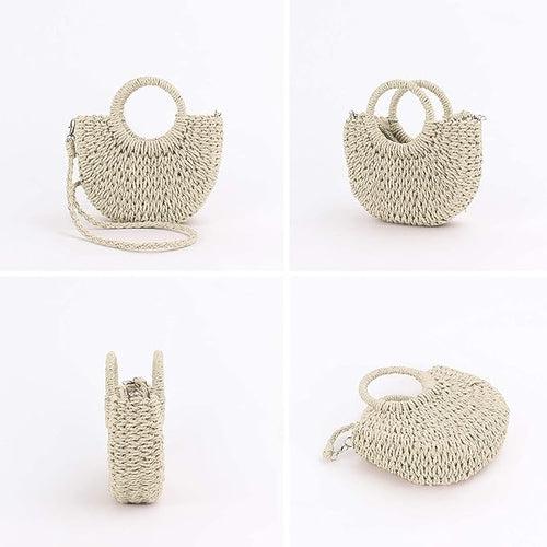 Boho Half-Round Straw Sling Cum handbag | Mini Size