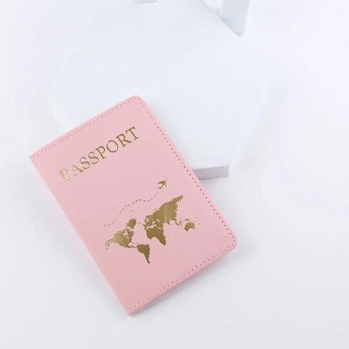 Gold foiled world map Aesthetic Pastel PU leather Passport cover holder cum card holder| Available in 6 colors