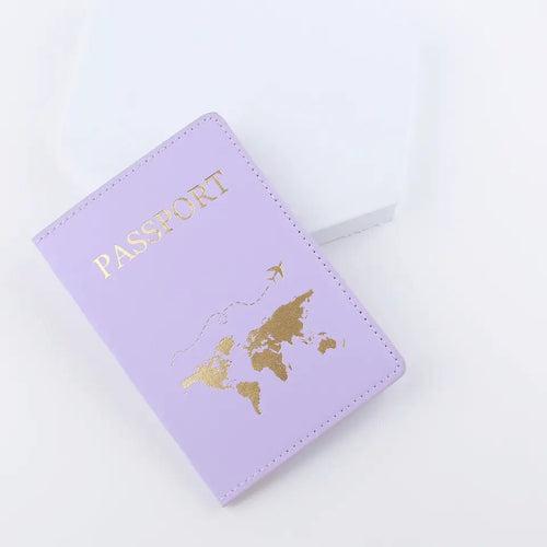 Gold foiled world map Aesthetic Pastel PU leather Passport cover holder cum card holder| Available in 6 colors