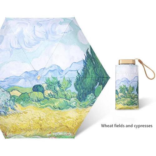 Beautiful Oil Painting effect 6 fold umbrella with pouch | For Rains & sunny day | UV protection