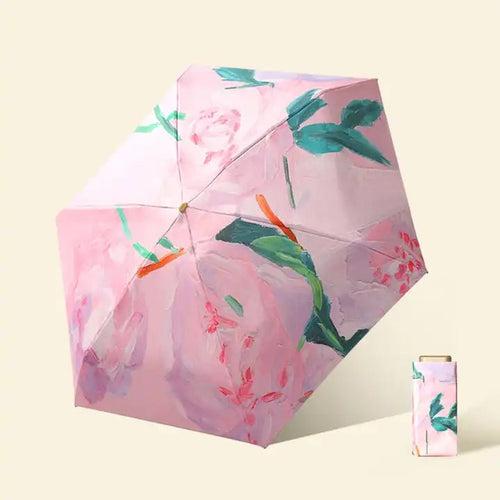 Picturesque Oil Painting effect 6 fold umbrella with pouch | For Rains & sunny day
