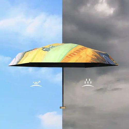 Picturesque Oil Painting effect 6 fold umbrella with pouch | For Rains & sunny day