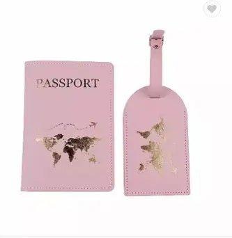 World Map Gold foiled Aesthetic Pastel PU leather Passport cover holder cum card holder & Luggage tag set| Available in 3 colors