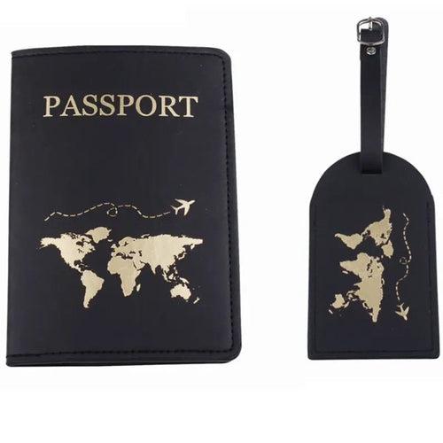 World Map Gold foiled Aesthetic Pastel PU leather Passport cover holder cum card holder & Luggage tag set| Available in 3 colors