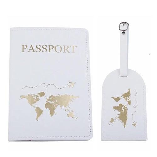 World Map Gold foiled Aesthetic Pastel PU leather Passport cover holder cum card holder & Luggage tag set| Available in 3 colors