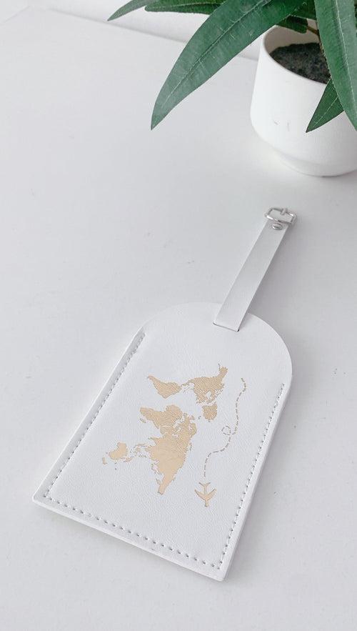 World Map Gold foiled Leather Travel Luggage Tag | Travel Accessory | Available in 3 colors