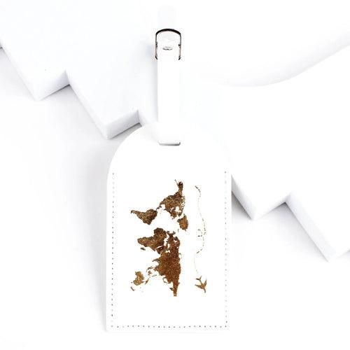 World Map Gold foiled Leather Travel Luggage Tag | Travel Accessory | Available in 3 colors