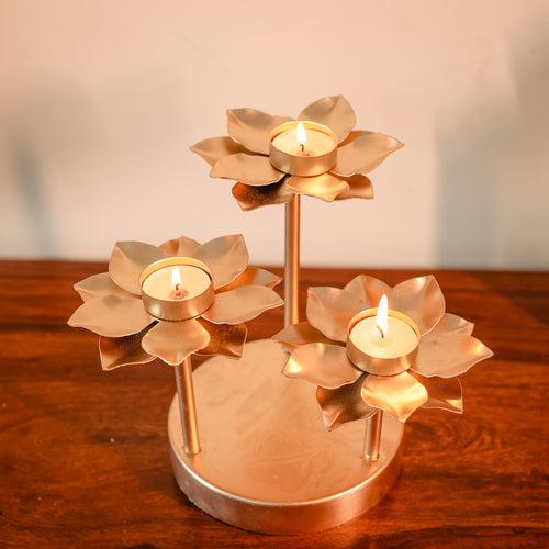 Metal Golden T Candle Holders (Set of 3)