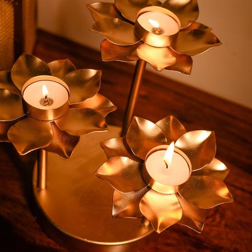 Metal Golden T Candle Holders (Set of 3)