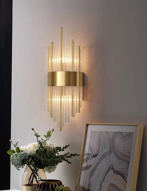 30W Led Tube Glass Crystal Gold Metal Wall Light