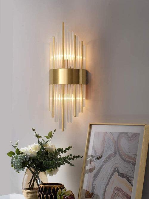 30W Led Tube Glass Crystal Gold Metal Wall Light