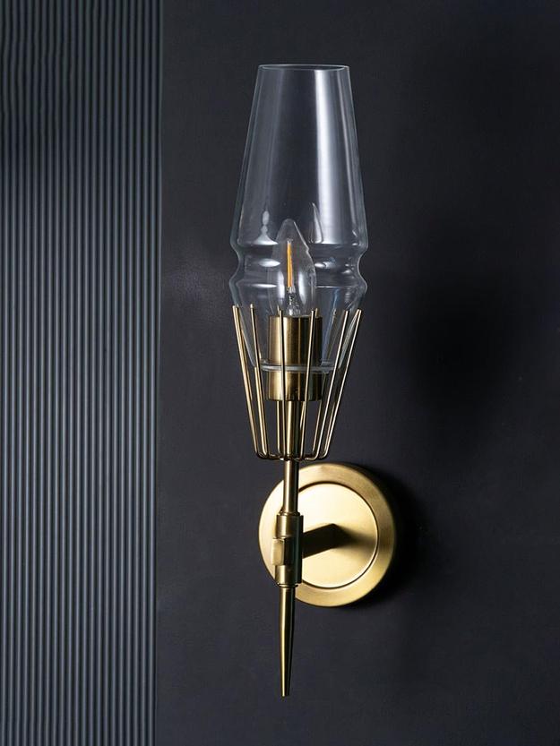 Diamond Shape Glass & Metal Golden Wall Lamp