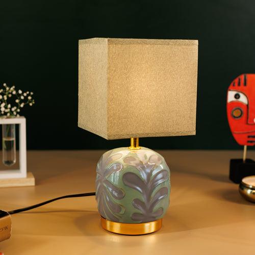 Nordic Simple Ceramic Vase Table Lamp with Fabric Lampshade - olive Green