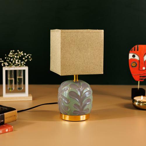 Nordic Simple Ceramic Vase Table Lamp with Fabric Lampshade - olive Green