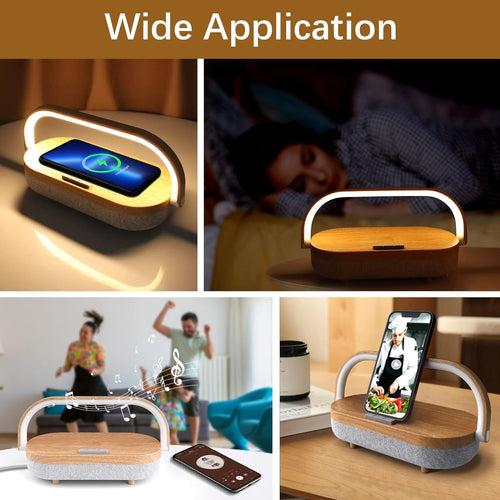 4 in 1 bedside Table Lamp with Wireless Charger, Portable Bluetooth Speaker, Phone Holder