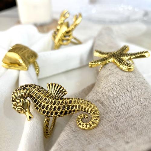 Beach Sea Life Gold Napkin Rings (set of 4