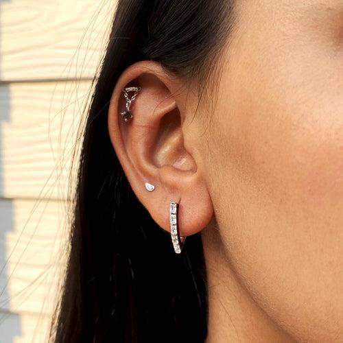 V Baguette Silver Hoops