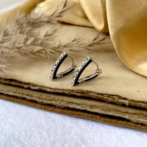 V Baguette Silver Hoops