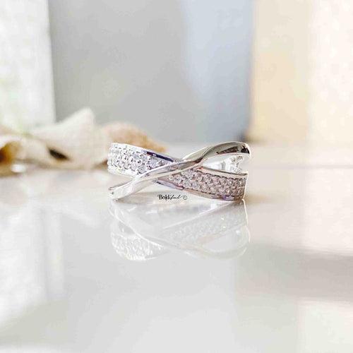 Crisscross CZ Silver Ring