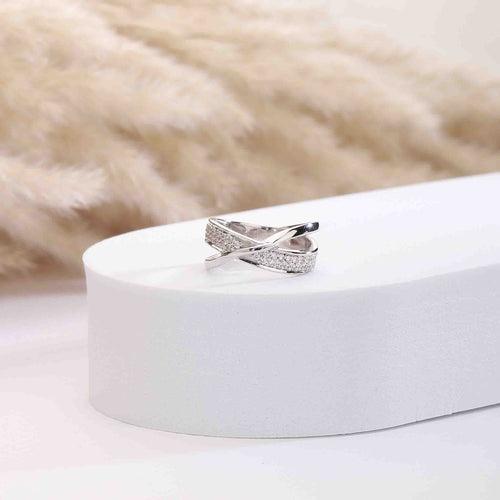 Crisscross CZ Silver Ring