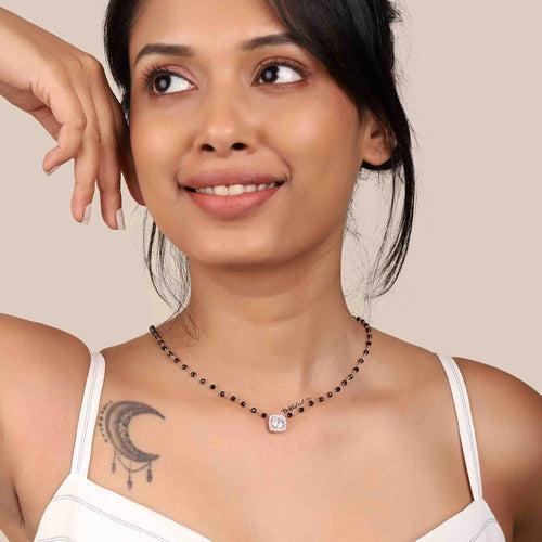 Gauzy Cushion Cut Silver Mangalsutra