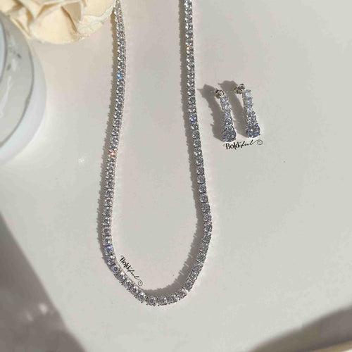 Tennis Silver Necklace With Earrings