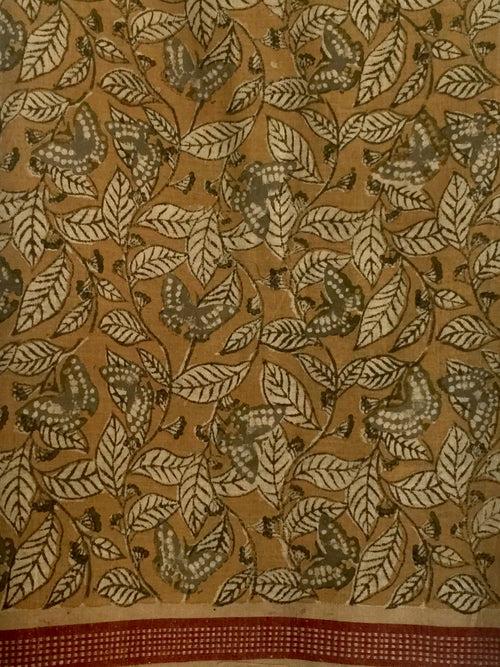 KALAMKARI SAREE : ANAR YELLOW : LIGHT MEHNDI GREEN : KORA