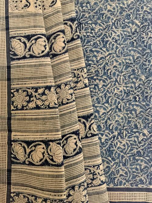 KALAMKARI SAREE : DARK INDIGO : LIGHT INDIGO