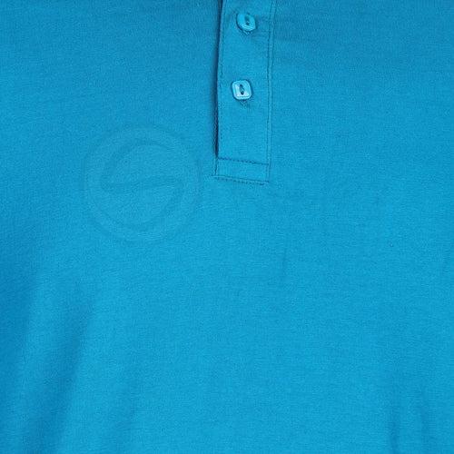 Zero Stain 100 Percent Premium Cotton Full Sleeve Turquoise Blue Henley T shirt