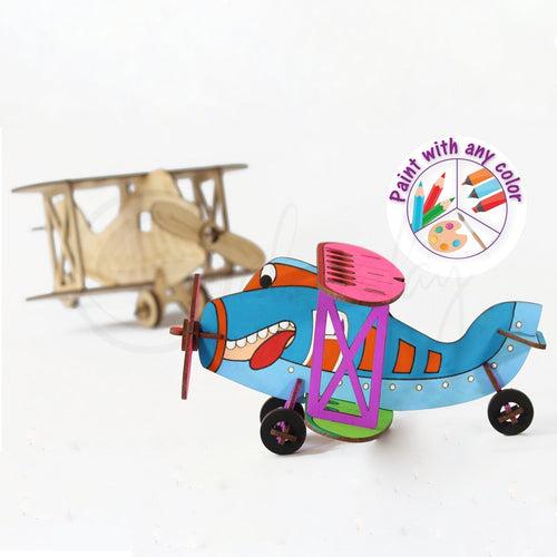 Do It Yourself 3D Puzzle Bi-Plane + Desk Organizer + Coloring Model + Working Toy (4 Yrs & Above)