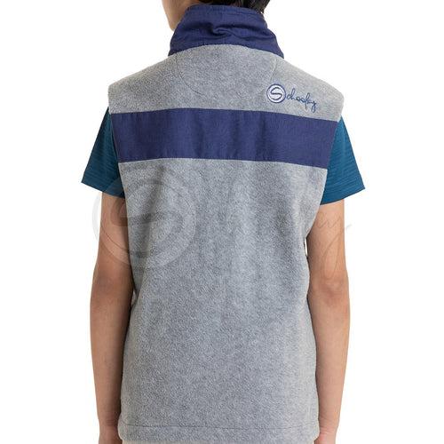 Polar English Fleece Bomber Vest - Light Grey & Blue