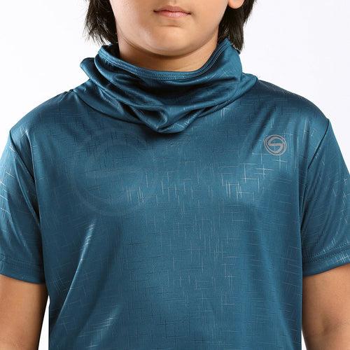 Defender - Turtle Neck Teal Blue Mask Tee Matrix design