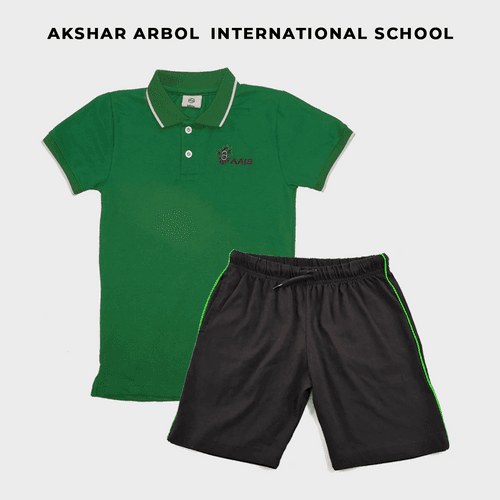 Akshar Arbol Regular Uniform- Green T-Shirt & Shorts (ELC1- G5)