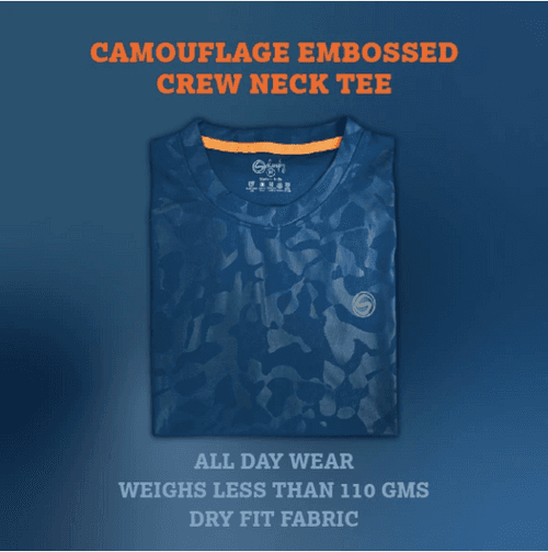 All Day Wear Camo Embossed Teal Blue Tee