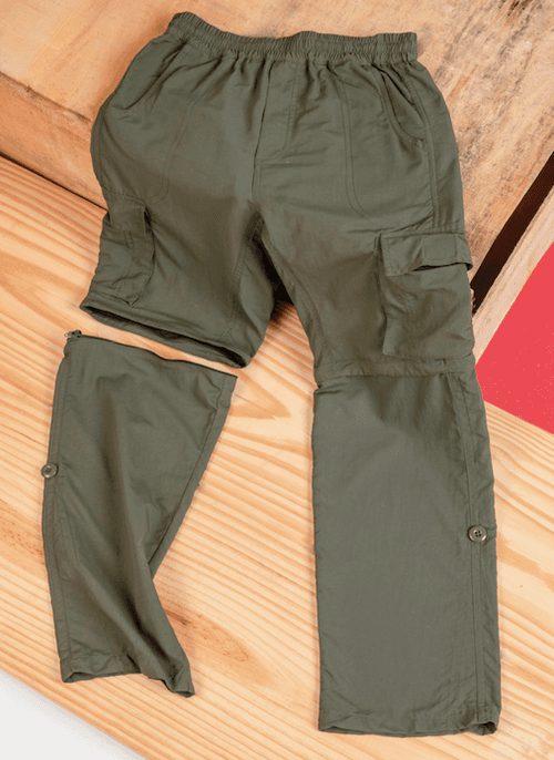 Olive 4 in 1  Convertible Cargos (Full Pant, 3/4th , Shorts & Pouch)