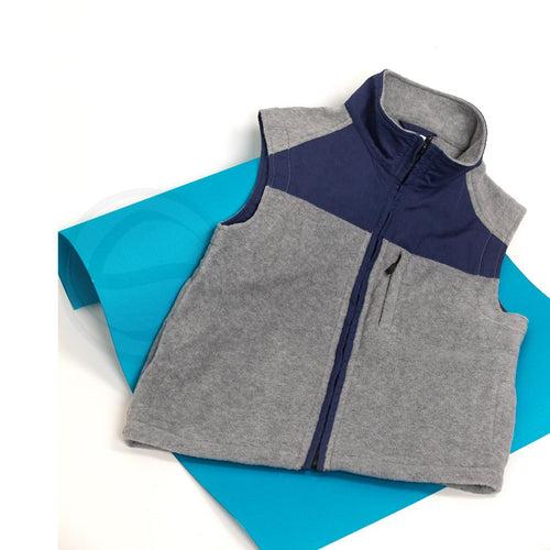 Polar English Fleece Bomber Vest - Light Grey & Blue