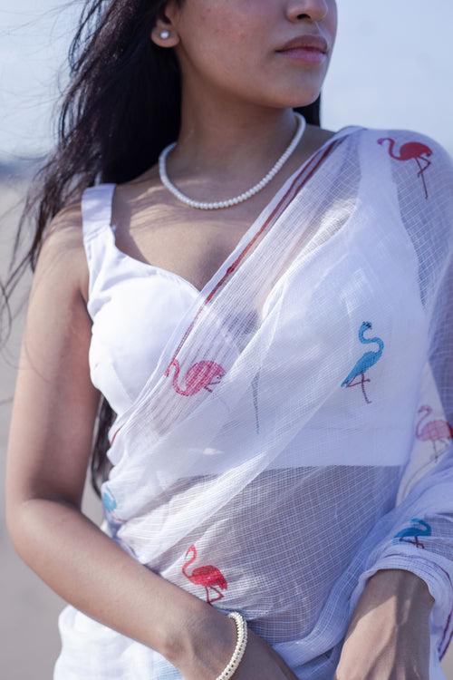 Kaisori Bagh Flamingo Kota blockprinted silk cotton saree