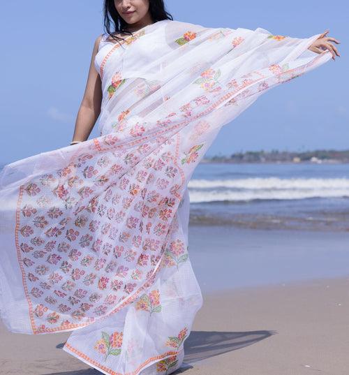 Kaisori Bagh Mogra Kota blockprinted silk cotton saree
