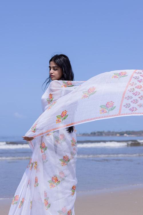 Kaisori Bagh Mogra Kota blockprinted silk cotton saree