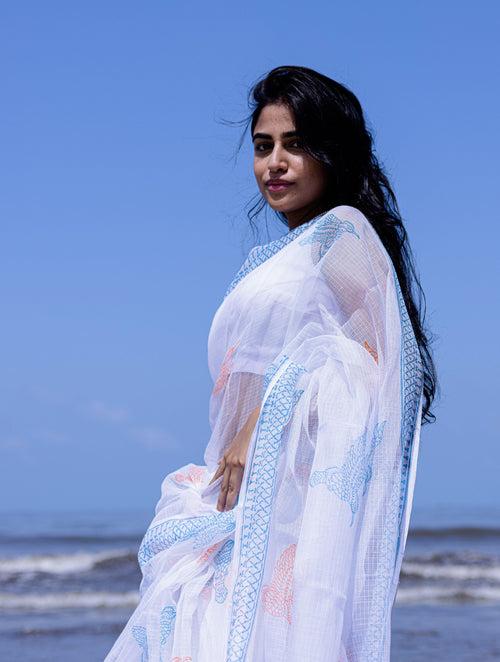Kaisori Bagh Neelanjana Kota blockprinted silk cotton saree