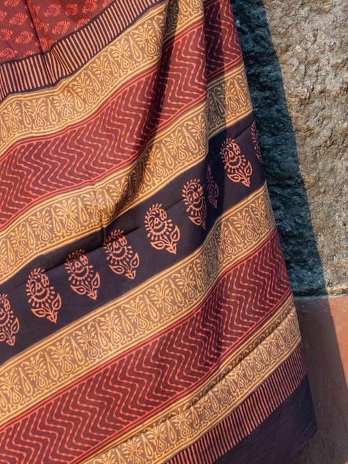 Roheda Gulab natural dyed handblock printed Bagru saree