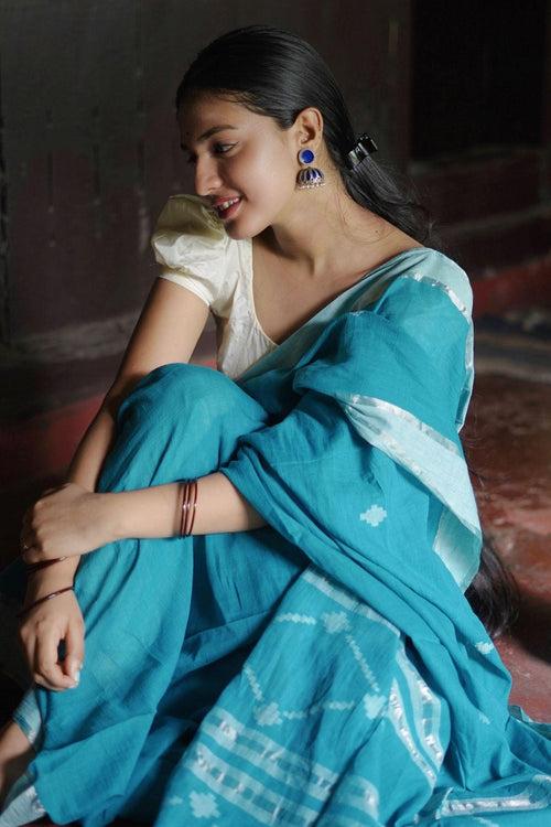 Sitara - Blue zari by cotton extra weft saree