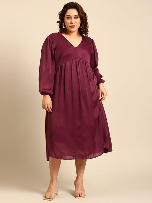 Wine Satin Chiffon Dresss