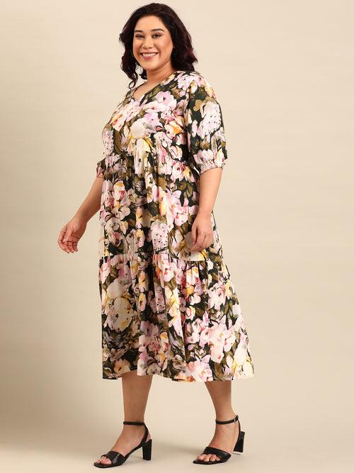 Multi Floral Printed Dress