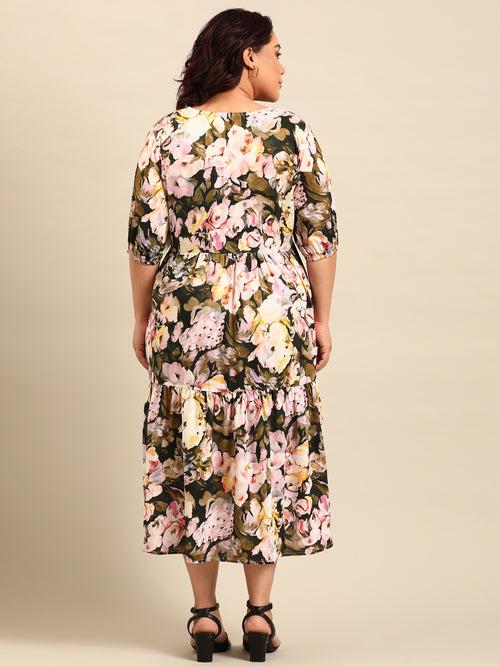 Multi Floral Printed Dress