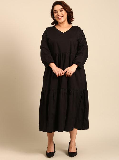 Solid Black Tier Dress