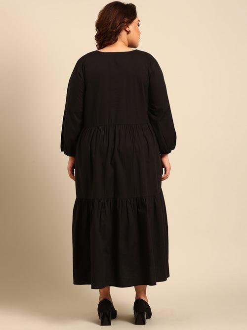 Solid Black Tier Dress