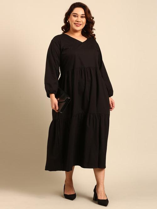 Solid Black Tier Dress